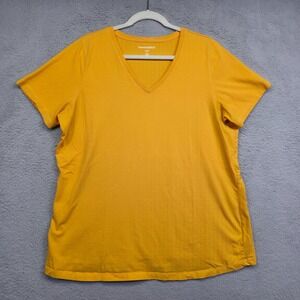 Woman Within Top Women Plus Size 18/20 Yellow Short Sleeve V Neck Knit Basic Tee